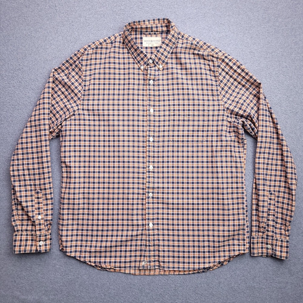 Denim & Supply Ralph Lauren Button Down Shirt XL Blue Orange Plaid Oxford Mens